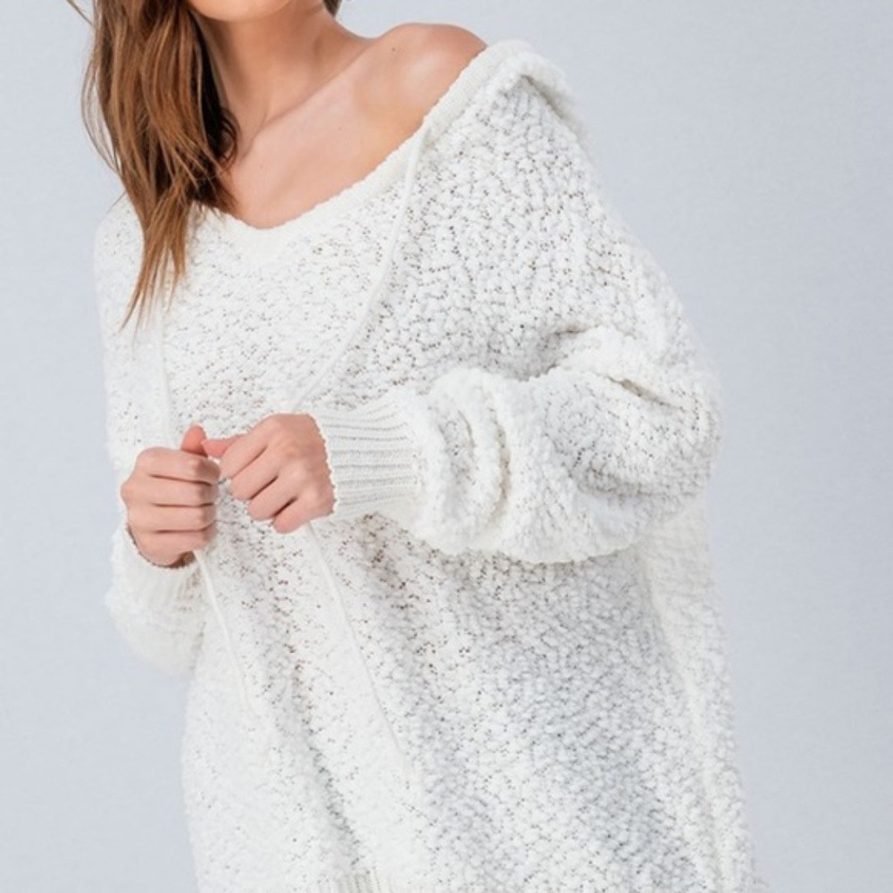 Nubby Knit White Hoodie Sweater NWT - Picture 2 of 7